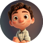 Cartoon character with brown hair sitting on a dark background