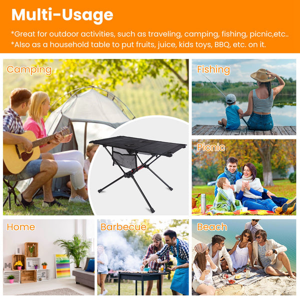Portable Folding Camping Table – Aluminum Beach Table with Cup Holders & Side Pockets - Outriva