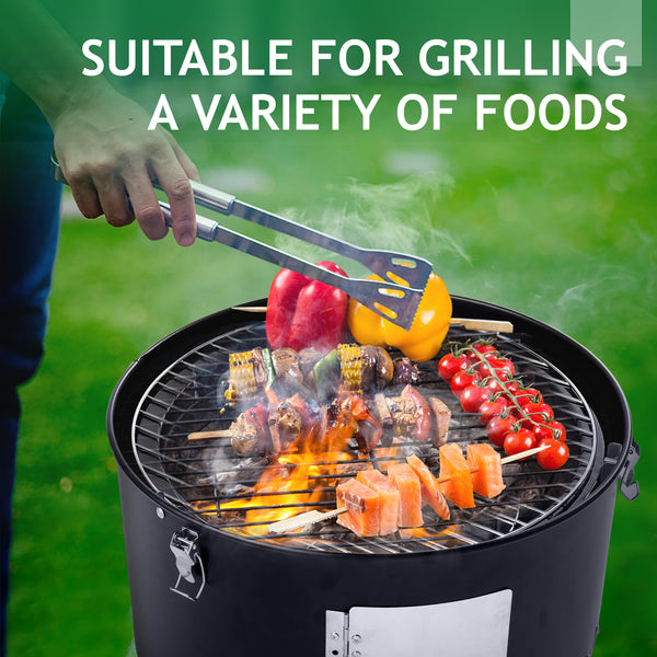Double-Walled Charcoal Smoker Grill – 47x41.5x82cm Black Outdoor BBQ Cooker - Outriva