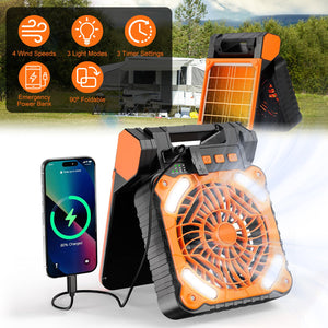 Solar Camping Fan with LED Lantern – 5200mAh Rechargeable Portable Fan & Power Bank - Outriva