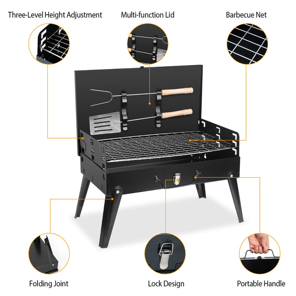 Portable Foldable Charcoal Grill – 16.7” Suitcase BBQ Grill for Camping & Outdoor Cooking - Outriva