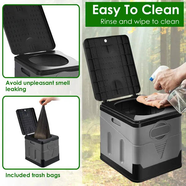 Portable Folding Camping Toilet with Lid – Travel Potty with Carry Bag & Trash Bags - Outriva