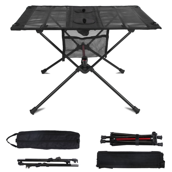 Portable Folding Camping Table – Aluminum Beach Table with Cup Holders & Side Pockets - Outriva