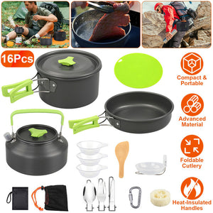 16-Piece Camping Cookware Set – Portable Outdoor Cooking Kit for Camping & Hiking - Outriva