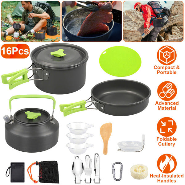 16-Piece Camping Cookware Set – Portable Outdoor Cooking Kit for Camping & Hiking - Outriva