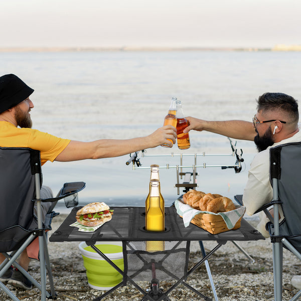 Portable Folding Camping Table – Aluminum Beach Table with Cup Holders & Side Pockets - Outriva