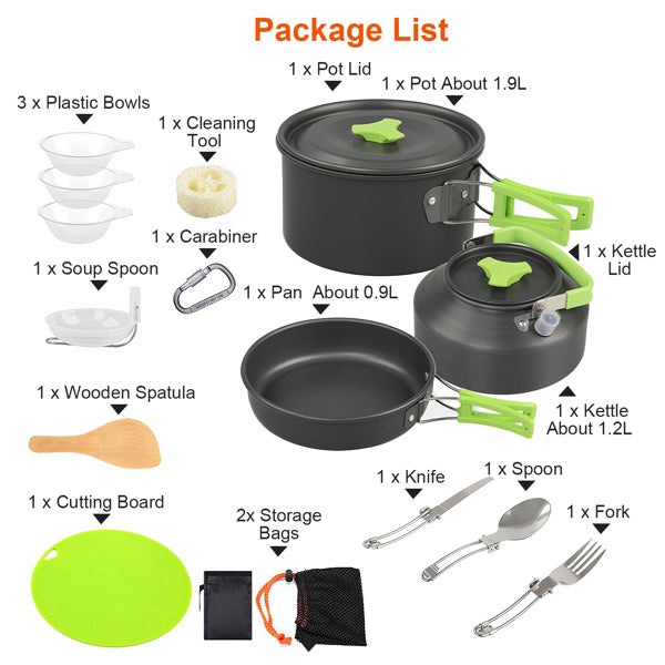 16-Piece Camping Cookware Set – Portable Outdoor Cooking Kit for Camping & Hiking - Outriva