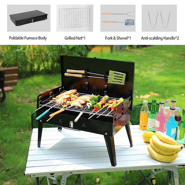 Portable Foldable Charcoal Grill – 16.7” Suitcase BBQ Grill for Camping & Outdoor Cooking - Outriva