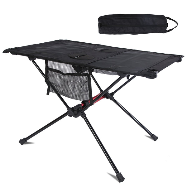 Portable Folding Camping Table – Aluminum Beach Table with Cup Holders & Side Pockets - Outriva