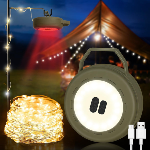 BDJSO Camping String Lights – 3-in-1 Rechargeable LED Tent Lights with 6 Lighting Modes (32.2FT)