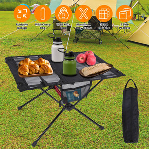 Portable Folding Camping Table – Aluminum Beach Table with Cup Holders & Side Pockets - Outriva