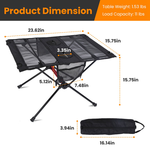 Portable Folding Camping Table – Aluminum Beach Table with Cup Holders & Side Pockets - Outriva