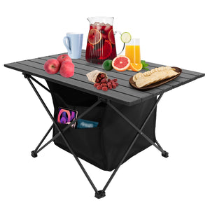 Foldable Aluminum Camping Table with Storage Basket – Portable Roll-Up Outdoor Table with Carry Bag - Outriva